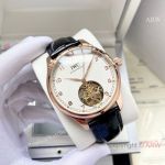 High Quality Replica IWC Different Colors Genuine Leather Strap White Face Dial Rose Gold Stainless Steel Case Watch 42mm